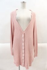 画像1: PINK HOUSE / ロゴワッペン使い透かし編みニットカーディガン  ピンク I-24-08-30-077-LO-TO-HD-ZT368 (1)
