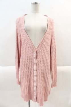 画像1: PINK HOUSE / ロゴワッペン使い透かし編みニットカーディガン  ピンク I-24-08-30-077-LO-TO-HD-ZT368