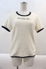 INGEBORG / パイピングロゴTシャツ  オフ×ブラック I-24-08-30-089-LO-TS-HD-ZT416