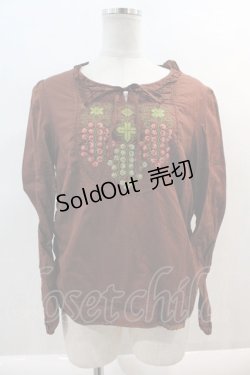 画像1: PINK HOUSE / ぶどう刺繍ブラウス  ブラウン I-24-09-05-055-LO-BL-HD-ZT040