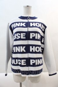 PINK HOUSE / PINK HOUSE ロゴボーダーニットカーディガン  白Ｘ青 I-24-09-20-053-LO-TO-HD-ZT039