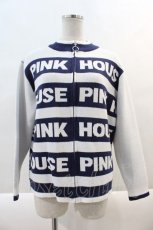 画像1: 【SALE】PINK HOUSE / PINK HOUSE ロゴボーダーニットカーディガン  白Ｘ青 I-24-09-20-053-LO-TO-HD-ZT039 (1)