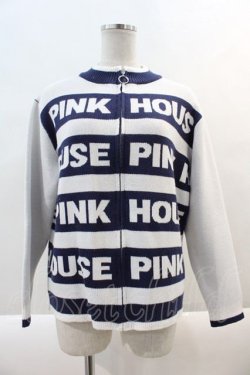 画像1: PINK HOUSE / PINK HOUSE ロゴボーダーニットカーディガン  白Ｘ青 I-24-09-20-053-LO-TO-HD-ZT039