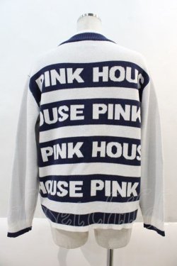 画像2: PINK HOUSE / PINK HOUSE ロゴボーダーニットカーディガン  白Ｘ青 I-24-09-20-053-LO-TO-HD-ZT039