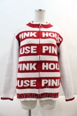 画像1: 【SALE】PINK HOUSE / PINK HOUSE ロゴボーダーニットカーディガン  白Ｘピンク I-24-09-20-054-LO-TO-HD-ZT041 (1)