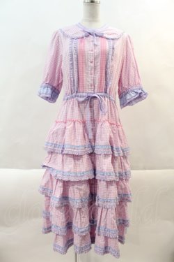 画像1: alcali / コットンギンガム前開きワンピース  ラベンダーチェック I-24-10-12-048-LO-OP-HD-ZS