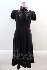 画像1: Ozz oneste / フロント編み上げ半袖ワンピース  黒ＸボルドーＸ紫 I-24-11-01-074-OO-OP-HD-ZT111 (1)