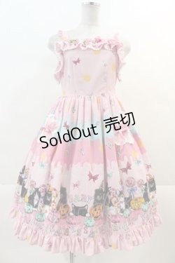 画像1: BABY,THE STARS SHINE BRIGHT / Soiree Au Chat Noir柄お星さまジャンパースカート  ピンク I-24-11-24-053-BA-OP-HD-ZY