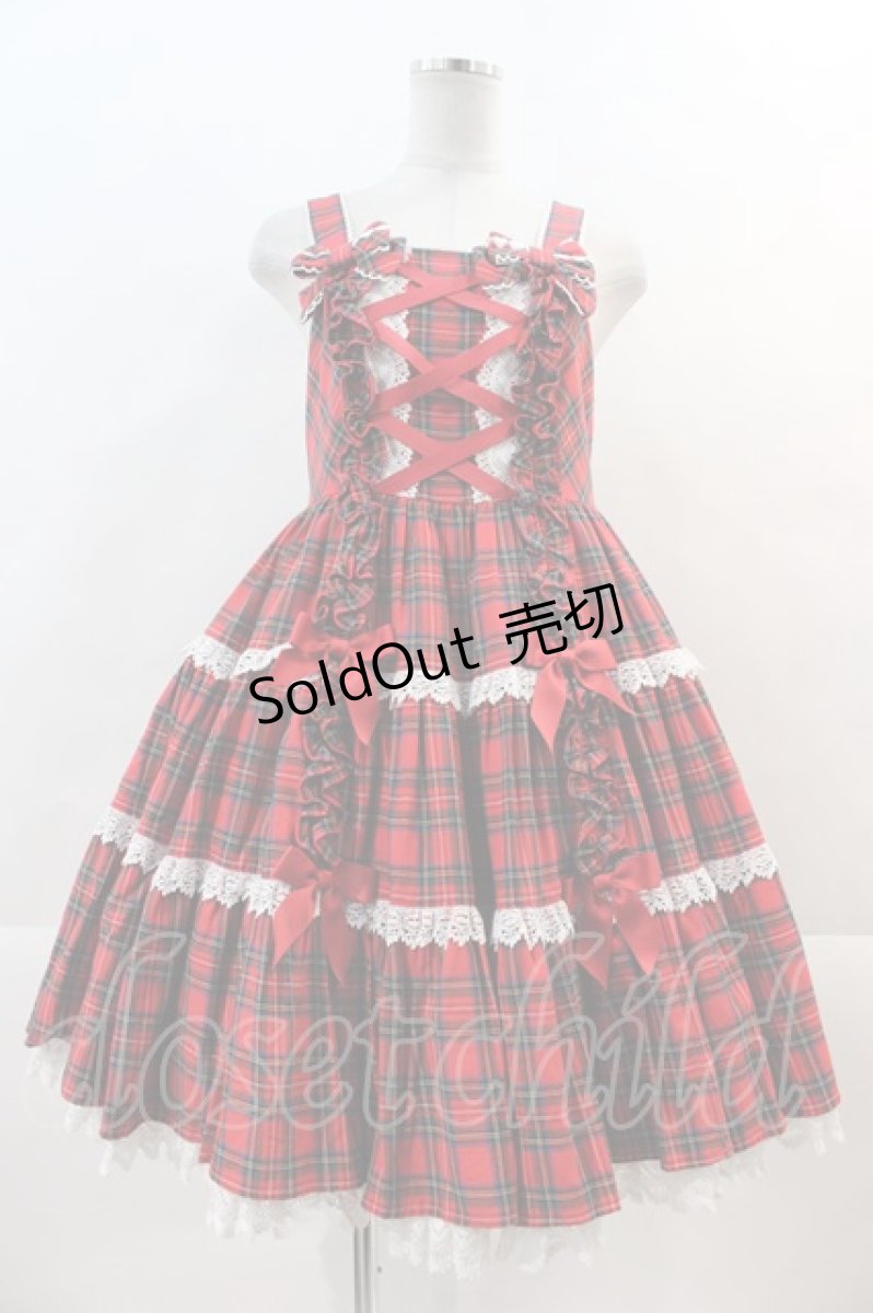 画像1: Angelic Pretty / タータンチェック肩リボンジャンパースカート  赤チェック I-24-11-24-055-AP-OP-HD-ZI (1)