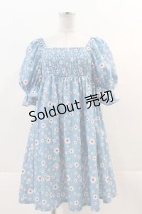 Candy Stripper / TINY DAISY PUFF SLEEVE DRESS  青 I-24-11-24-081-PU-OP-HD-ZT329