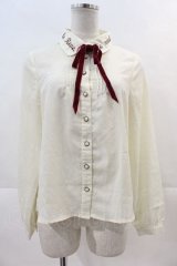 Amavel / 刺繍襟リボンタイ付きブラウス  生成りＸ赤 I-24-11-29-010-CA-BL-HD-ZT021
