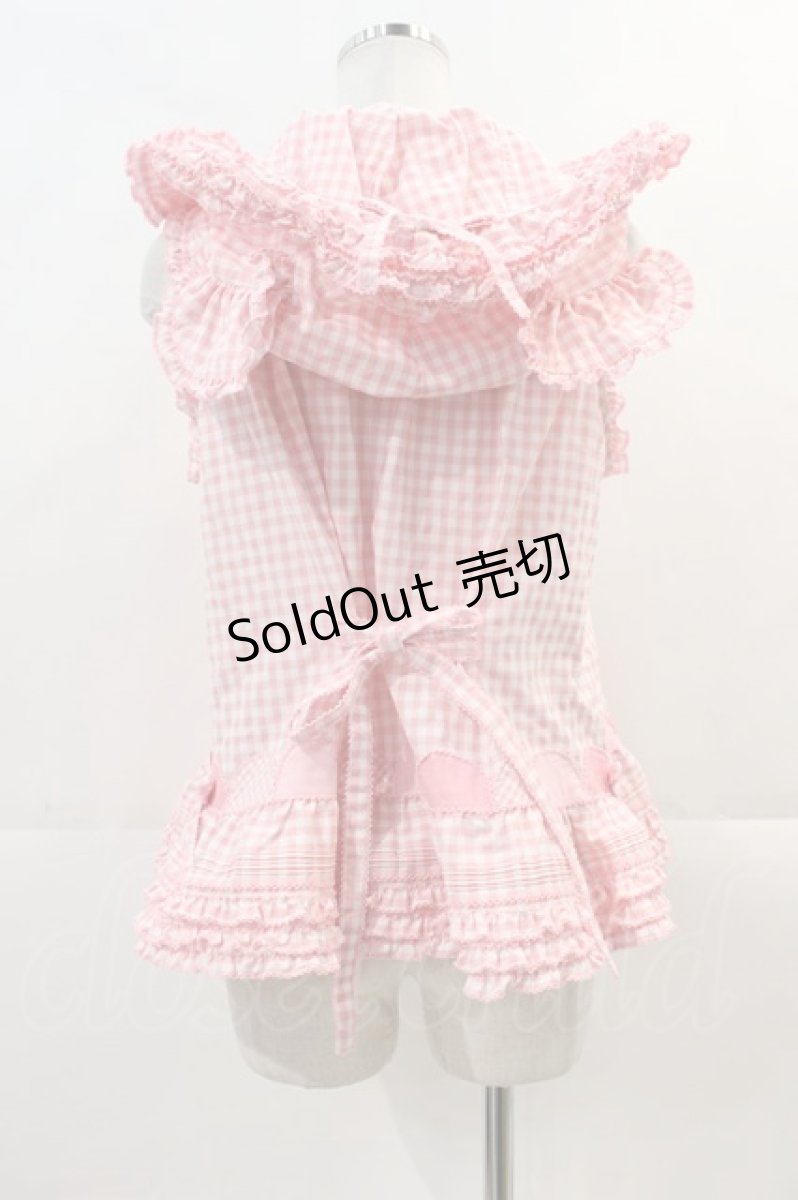 画像2: PINK HOUSE / クマ耳フード付きギンガムチェックベストブラウス  ピンク I-24-12-07-025-LO-BL-HD-ZI (2)