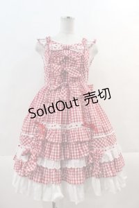 Angelic Pretty / Sweetフリルジャンパスカート  赤Ｘ白 I-24-12-07-046-AP-OP-HD-ZI