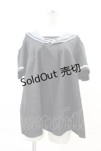 axes femme POETIQUE / リボン付セーラー肩あきブラウス M ブラック I-24-12-09-030-AX-TO-HD-ZI