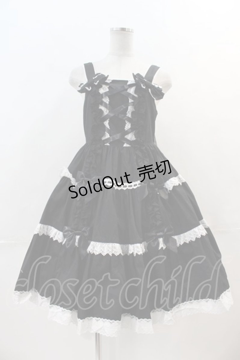 画像1: Angelic Pretty / 肩リボンジャンパースカート  黒ｘ白 I-24-12-09-048-AP-OP-HD-ZI (1)