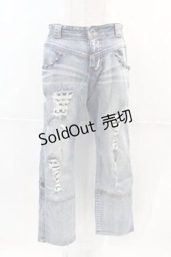 画像1: ALGONQUINS / クラッシュデザインデニムパンツ  青デニム I-24-12-13-118-AL-PA-HD-ZI
