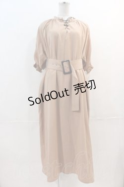 画像1: LEBECCA boutique / 編み上げハイネック半袖ワンピース  ベージュ I-24-12-18-044-EL-OP-HD-ZI