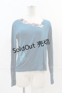gouk / 桜和柄ラインカットソー  青 I-24-12-20-030-GO-TO-HD-ZI