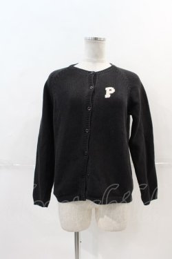 画像1: PINK HOUSE / Pデザインニットカーディガン L 黒 I-24-12-20-042-LO-TO-HD-ZT365
