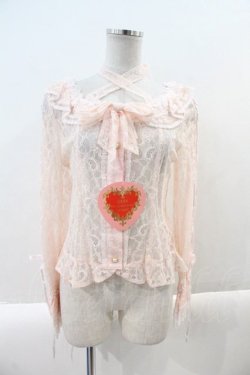 画像1: BABY,THE STARS SHINE BRIGHT / Be My Valentine お花レースアップブラウス  ピンク I-24-12-27-020-BA-BL-HD-OS