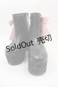 DearMyLove / Satin Ribbon Wedge Boots 22.5CM 黒Ｘピンク I-25-01-05-124-EL-SH-HD-ZT-K002