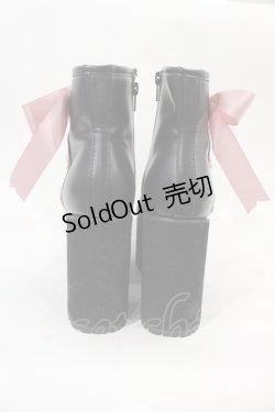 画像2: DearMyLove / Satin Ribbon Wedge Boots 22.5CM 黒Ｘピンク I-25-01-05-124-EL-SH-HD-ZT-K002