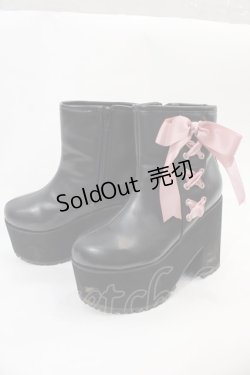 画像3: DearMyLove / Satin Ribbon Wedge Boots 22.5CM 黒Ｘピンク I-25-01-05-124-EL-SH-HD-ZT-K002