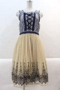 axes femme / 裾刺繍チュールワンピース M ブルー×ベージュ I-25-01-10-066-AX-OP-HD-ZT375