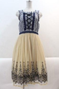 画像1: axes femme / 裾刺繍チュールワンピース M ブルー×ベージュ I-25-01-10-066-AX-OP-HD-ZT375