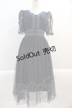 画像1: axes femme / マトン袖チュールレースワンピース M 紺 I-25-01-10-073-AX-OP-SZ-ZT022