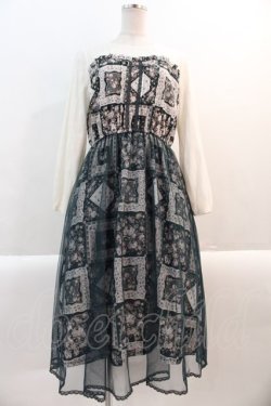 画像1: axes femme POETIQUE / パッチワーク柄×チュールワンピース M グリーン I-25-01-10-087-AX-OP-SZ-ZT383