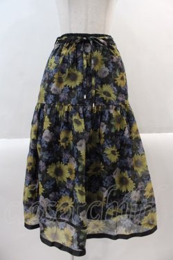 画像1: axes femme / ひまわり柄シアースカート M 黒 I-25-01-10-125-AX-SK-SZ-ZT069