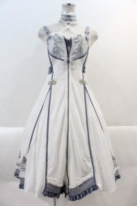 Ozz oneste / 薔薇刺繍&フロントダブルZIPジャンパースカート  白Ｘグレー I-25-01-16-087-OO-OP-HD-ZI