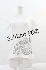 PEACE NOW / うさぎさん時計プリントTシャツ  白Ｘ黒 I-25-01-18-024-PU-TO-HD-ZI