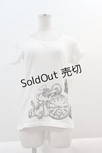 PEACE NOW / うさぎさん時計プリントTシャツ  白Ｘ黒 I-25-01-18-024-PU-TO-HD-ZI