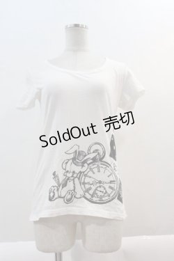 画像1: PEACE NOW / うさぎさん時計プリントTシャツ  白Ｘ黒 I-25-01-18-024-PU-TO-HD-ZI