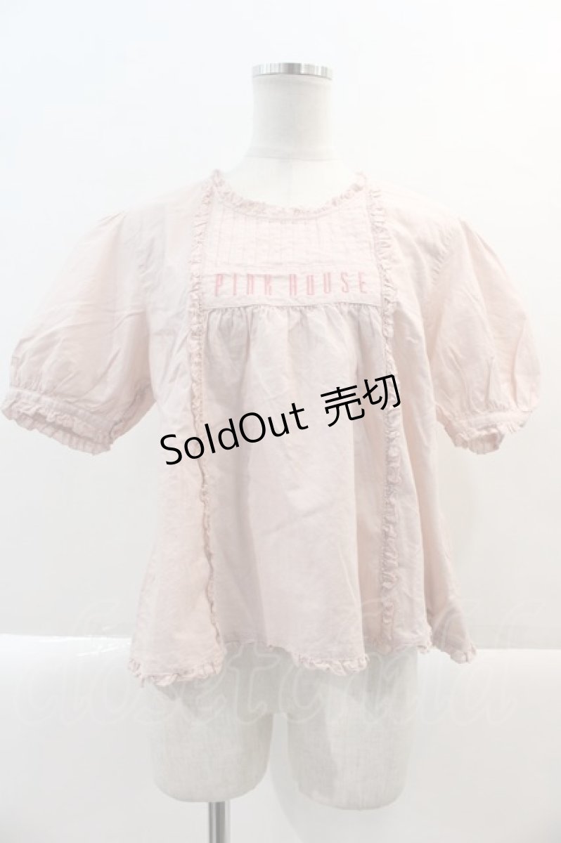 画像1: PINK HOUSE / ロゴ刺繍入りブラウス  ピンク I-25-01-20-060-LO-BL-HD-ZT051 (1)