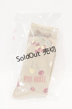 画像1: PINK HOUSE / 野ばらとチェリー柄ソックス  ブラウン I-25-01-20-030-LO-ZA-HD-ZI