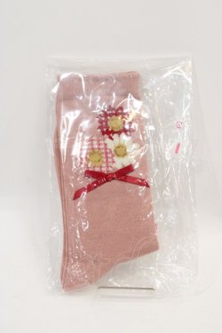 画像1: PINK HOUSE / ひな菊コサージュ柄ソックス  ピンク I-25-01-20-036-LO-ZA-HD-ZI