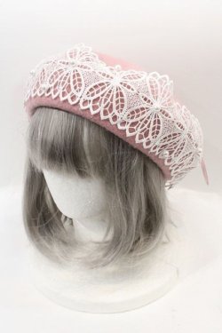 画像1: m petit by misako / AMレースBベレー  ピンクＸ白 I-25-01-24-098-LO-AC-HD-ZT-K011