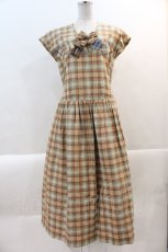 画像1: PINK HOUSE / ロゴ刺繍パッチワークチェック半袖ワンピース  ベージュ I-25-01-26-047-LO-OP-HD-ZT481 (1)