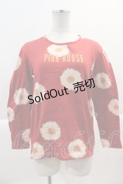 画像1: PINK HOUSE / ロゴ&花pt長袖Tシャツ  レッド I-25-01-26-016-LO-TS-HD-ZI