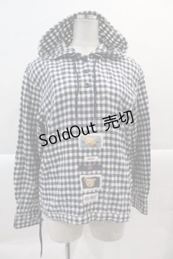 画像1: PINK HOUSE / ギンガムチェックかおくまワッペンフードトップス  ネイビー I-25-01-26-028-LO-TO-HD-ZY