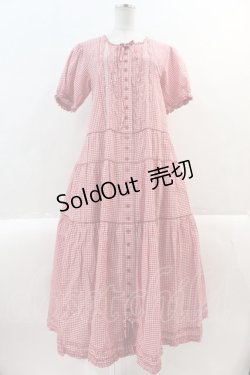 画像1: PINK HOUSE / ギンガムチェック半袖ワンピース  赤Ｘ白チェック I-25-02-09-061-LO-SK-HD-ZI