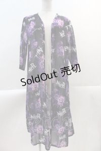 NieR Clothing / 総柄ロング丈羽織  ブラック×パープル I-25-02-09-019-PU-TO-HD-ZI