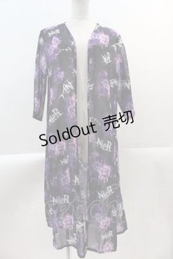 画像1: NieR Clothing / 総柄ロング丈羽織  ブラック×パープル I-25-02-09-019-PU-TO-HD-ZI