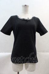 INGEBORG / ロゴ刺繍チェックパイピング半袖Tシャツ M ブラック I-25-02-09-029-LO-TS-HD-ZI