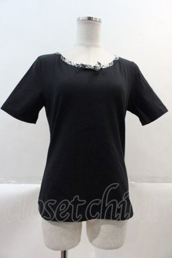 画像1: INGEBORG / ロゴ刺繍チェックパイピング半袖Tシャツ M ブラック I-25-02-09-029-LO-TS-HD-ZI