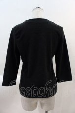 画像2: 【SALE】INGEBORG / ロゴ刺繍パイル地五分袖トップス S ブラック I-25-02-09-035-LO-TO-HD-ZT368 (2)