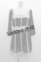 axes femme / レース&ベロアチュニック M ブルーグレー I-25-03-05-067-AX-TO-HD-ZI